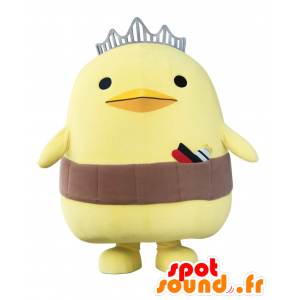 Mascot gran polluelo amarillo con una corona y un cinturón - MASFR22124 - Mascota de los patos