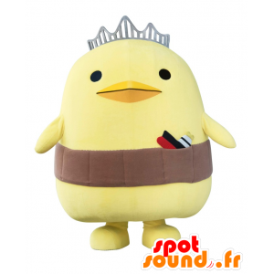 Mascotte de gros poussin jaune, avec une couronne et une ceinture - MASFR22124 - Mascotte de canards