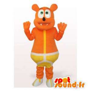 Mascotte d'ours orange en slip jaune. Costume d'ours - MASFR006491 - Mascotte d'ours