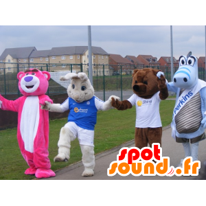 4 mascottes, twee beren, een wit konijn en een dragon - MASFR22125 - Bear Mascot