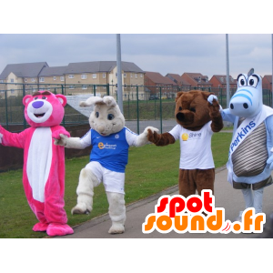 4 maskoti, dva medvědi, bílý králík a drak - MASFR22125 - Bear Mascot