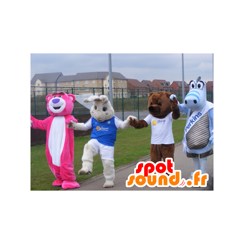 4 mascots, two bears, a white rabbit and a dragon - MASFR22125 - Bear mascot