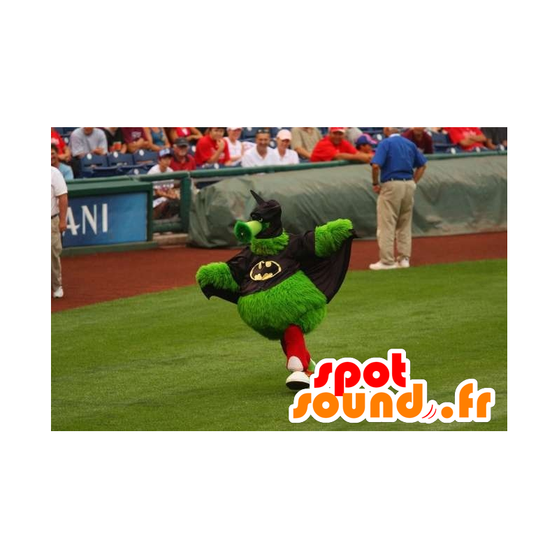 Green monster mascot, all hairy, dressed as Batman - MASFR22129 - Monsters mascots