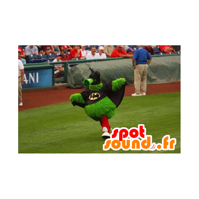 Grøn monster maskot, alle hår, klædt som Batman - Spotsound