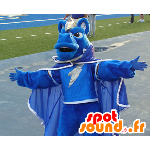Azul mascote do cavalo, vestido com uma capa - MASFR22130 - mascotes cavalo