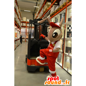 Maskotbruna myror i röd overall - Spotsound maskot
