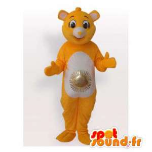 Keltainen karhu maskotti, jossa aurinko vatsallaan - MASFR006492 - Bear Mascot