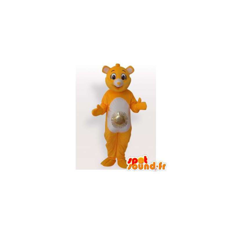 Mascote urso amarelo com um sol em seu estômago - MASFR006492 - mascote do urso