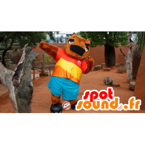 Mascotte bear, brown marmot in colorful outfit - MASFR22134 - Bear mascot