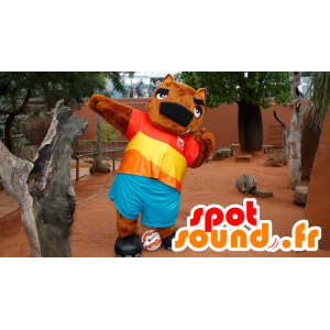 Mascotte oso, marmota marrón en equipo colorido - MASFR22134 - Oso mascota