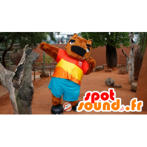Björnmaskot, brun marmot i färgglad outfit - Spotsound maskot