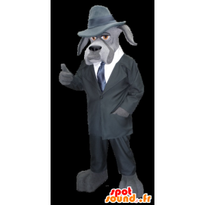 γκρι μασκότ σκυλιών, ντυμένος ιδιωτικό ντετέκτιβ - MASFR22141 - Μασκότ Dog