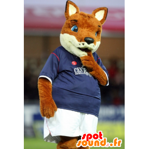 Arancione e bianco mascotte volpe, in abbigliamento sportivo - MASFR22142 - Mascotte Fox
