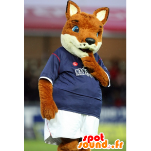 Orange und weiße Fuchs Maskottchen, in der Sportkleidung - MASFR22142 - Maskottchen-Fox