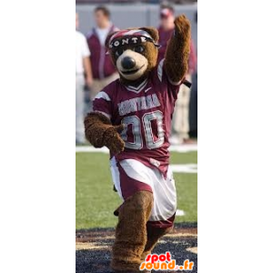Mascot brown bear, dressed in red and white sports - MASFR22146 - Bear mascot