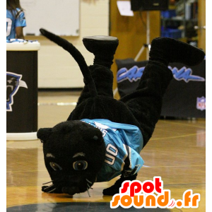 Mascote pantera negra com uma camisa azul - MASFR22152 - Mascotes leão