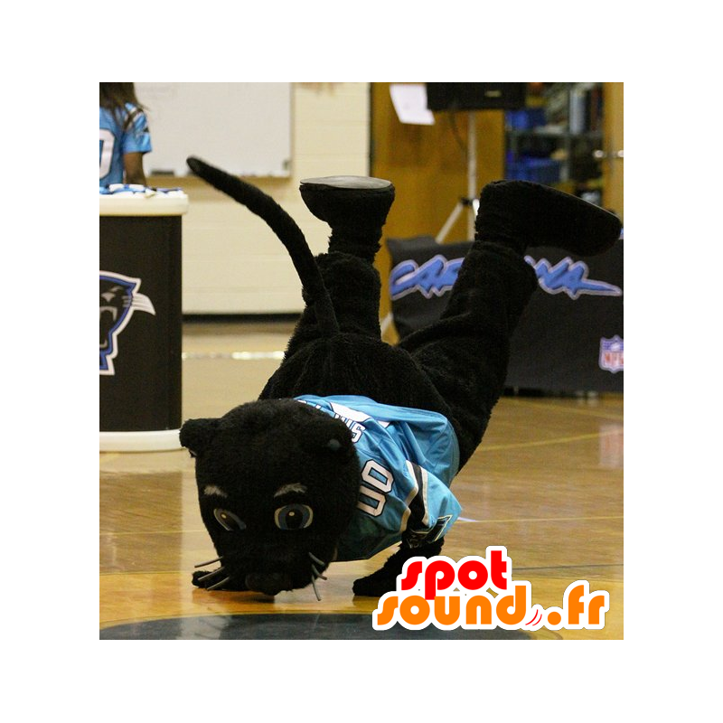 Black panther mascot with a blue jersey - MASFR22152 - Lion mascots Black panther mascot with a blue jersey - MASFR22152 - Lion mascots