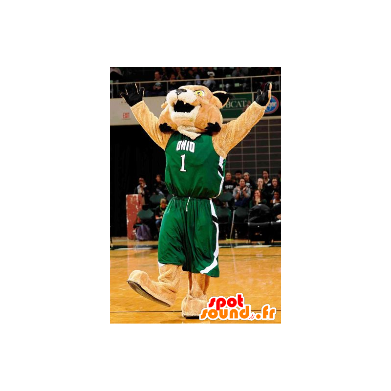 Béžové a bílý tygr maskot ve sportovní - MASFR22155 - Tiger Maskoti Béžové a bílý tygr maskot ve sportovní - MASFR22155 - Tiger Maskoti