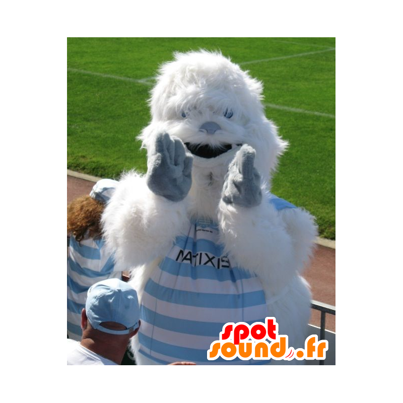 Mascotte yeti bianco e blu, mentre peloso - MASFR22156 - Mascotte animale mancante