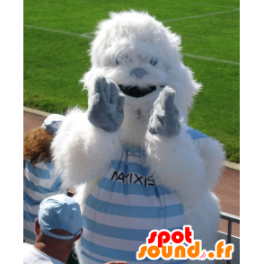 Hvid og blå yeti-maskot, alle hårede - Spotsound maskot kostume