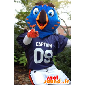 Blue and orange bird mascot in sportswear - MASFR22159 - Mascot of birds