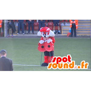 Maskot červená a bílá kočka, oblečený v červené a černé sportovní - MASFR22165 - Cat Maskoti