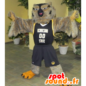 Mascotte de hibou marron et noir en tenue de sport - MASFR22171 - Mascotte d'oiseaux