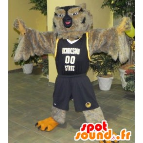 Mascot owl in brown and black sports outfit - MASFR22171 - Mascot of birds