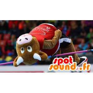 Brun ko maskot i sportstøj - Spotsound maskot kostume