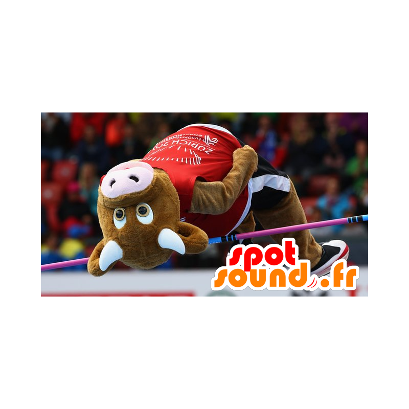 Hnědý krávou maskot v sportswear - MASFR22172 - kráva Maskoti Hnědý krávou maskot v sportswear - MASFR22172 - kráva Maskoti