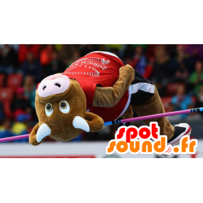 Brun ko maskot i sportstøj - Spotsound maskot kostume