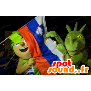 2 mascotes, uma árvore com folhas e um dragão verde - MASFR22173 - Dragão mascote