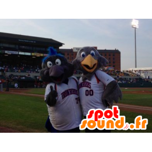 2 vogel mascottes, een grijs en de andere zwarte - MASFR22175 - Mascot vogels