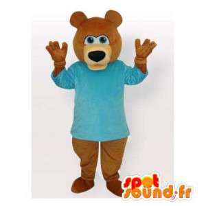 Brun bjørnemaskot i blå t-shirt - Spotsound maskot kostume