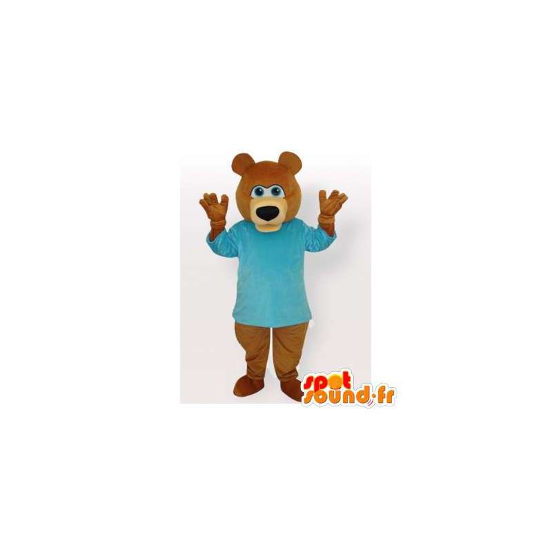 Mascotte d'ours marron en t-shirt bleu - MASFR006494 - Mascotte d'ours