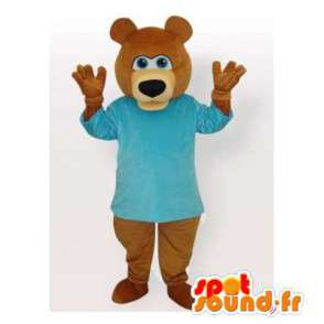 Brown bear mascot blue t-shirt - MASFR006494 - Bear mascot