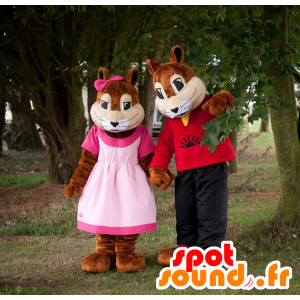 2 mascotes esquilos, menina e menino - MASFR22181 - mascotes Squirrel