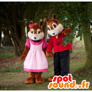 2 mascottes d'écureuils, fille et garçon - MASFR22181 - Mascottes Ecureuil