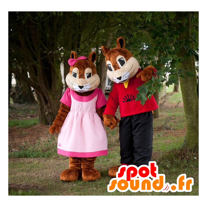2 ekorren maskotar, flicka och pojke - Spotsound maskot