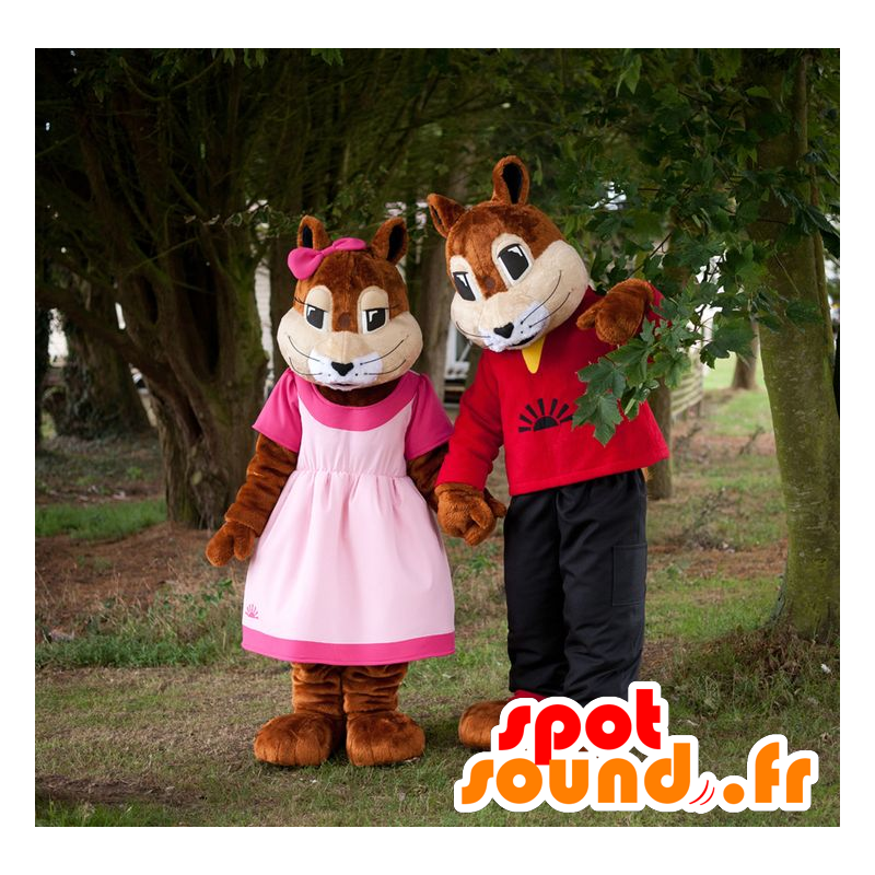 2 mascotes esquilos, menina e menino - MASFR22181 - mascotes Squirrel