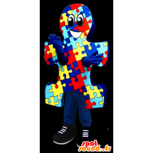 Mascotte de pièce de puzzle, bleu, jaune et rouge - MASFR22185 - Mascottes d'objets