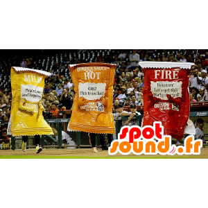 3 mascotes molhos sacos, amarelo, vermelho e laranja - MASFR22186 - Rápido Mascotes Food