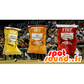 3 mascotes molhos sacos, amarelo, vermelho e laranja - MASFR22186 - Rápido Mascotes Food