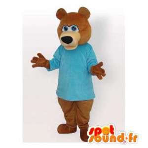 Brun bjørnemaskot i blå t-shirt - Spotsound maskot kostume