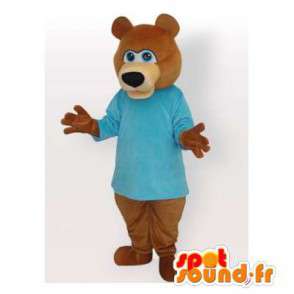 Mascotte d'ours marron en t-shirt bleu - MASFR006494 - Mascotte d'ours