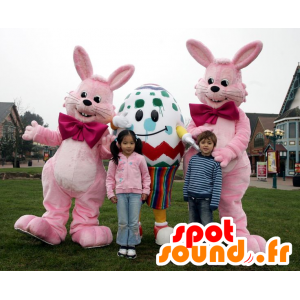 3 velikonoční maskoti, 2 králíků a obří růžové vajíčko - MASFR22188 - maskot králíci