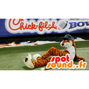 Orange tiger maskot svart og hvitt, med dreadlocks - MASFR22192 - Tiger Maskoter