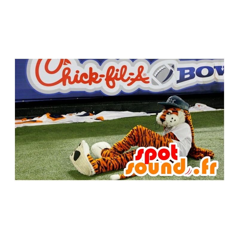 Oranžové tygr maskot černé a bílé, s dredy - MASFR22192 - Tiger Maskoti Oranžové tygr maskot černé a bílé, s dredy - MASFR22192 - Tiger Maskoti