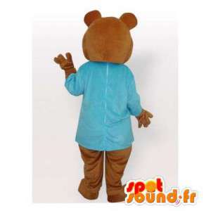 Mascotte d'ours marron en t-shirt bleu - MASFR006494 - Mascotte d'ours