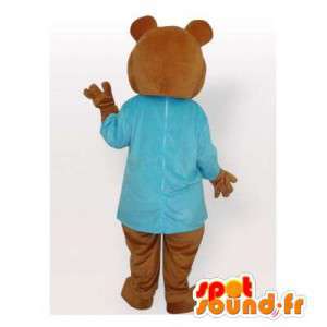 Μασκότ καφέ αρκούδα με μπλε πουκάμισο - MASFR006494 - Αρκούδα μασκότ